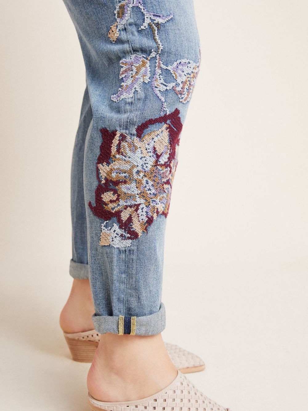 Pilcro Anthropologie Boyfriend Jeans 16W Floral Embroidered Denim